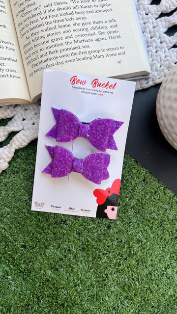 Purple glitter mini bow clip