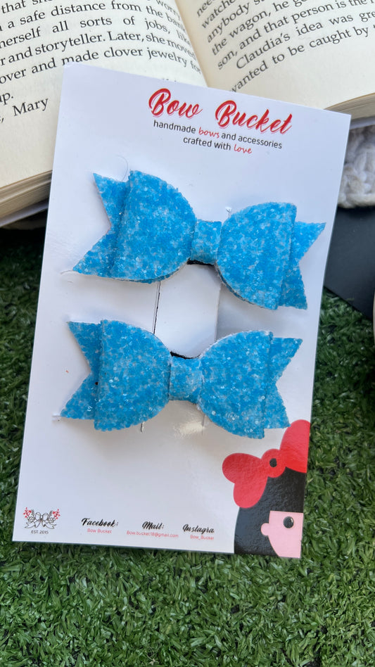 Blue glitter mini bow clip