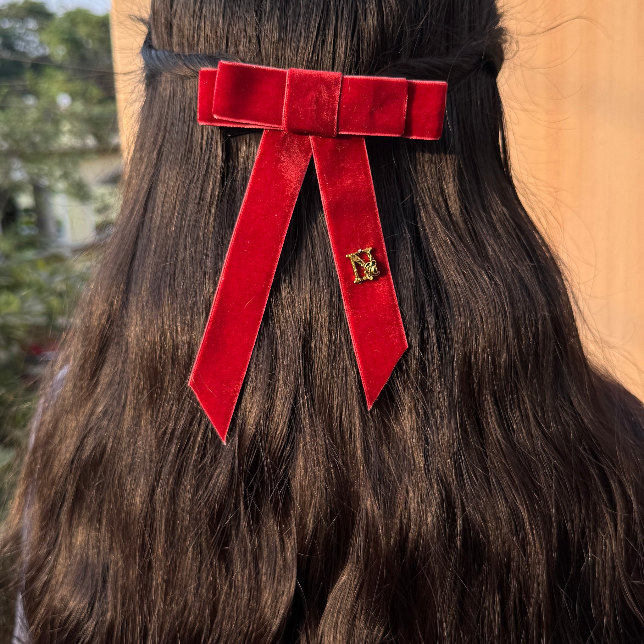 Mud Red Initial Celeste Bow