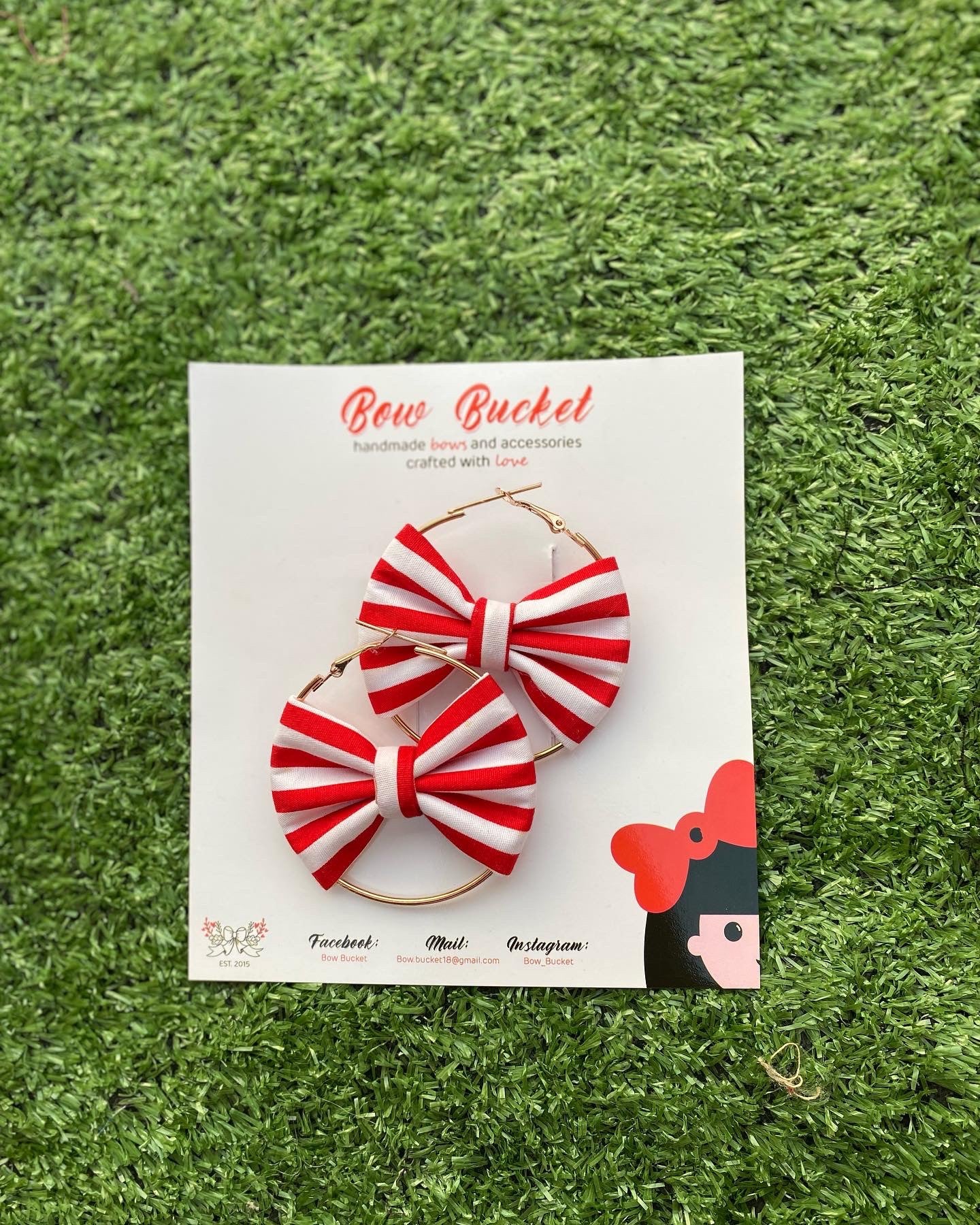 Red white stripe bow hoops