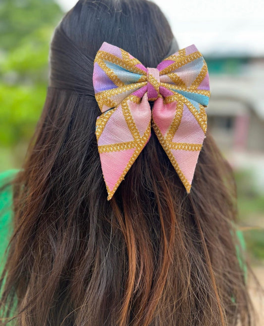 golden lace pigtail traditional bow