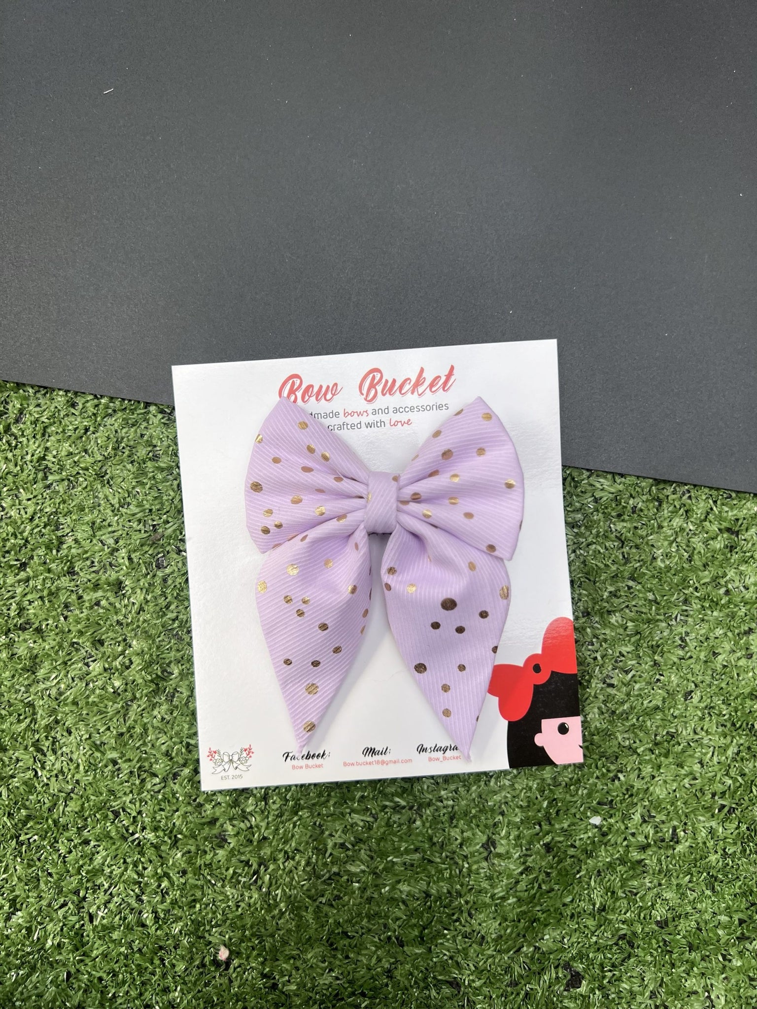 Lilac polka pigtail bow