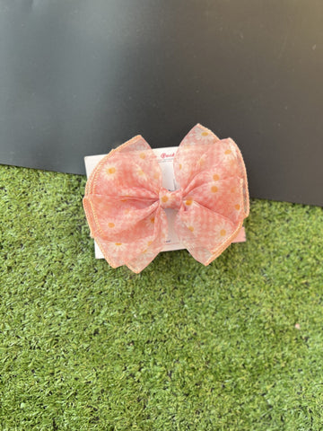 peach daisy lace bow clip