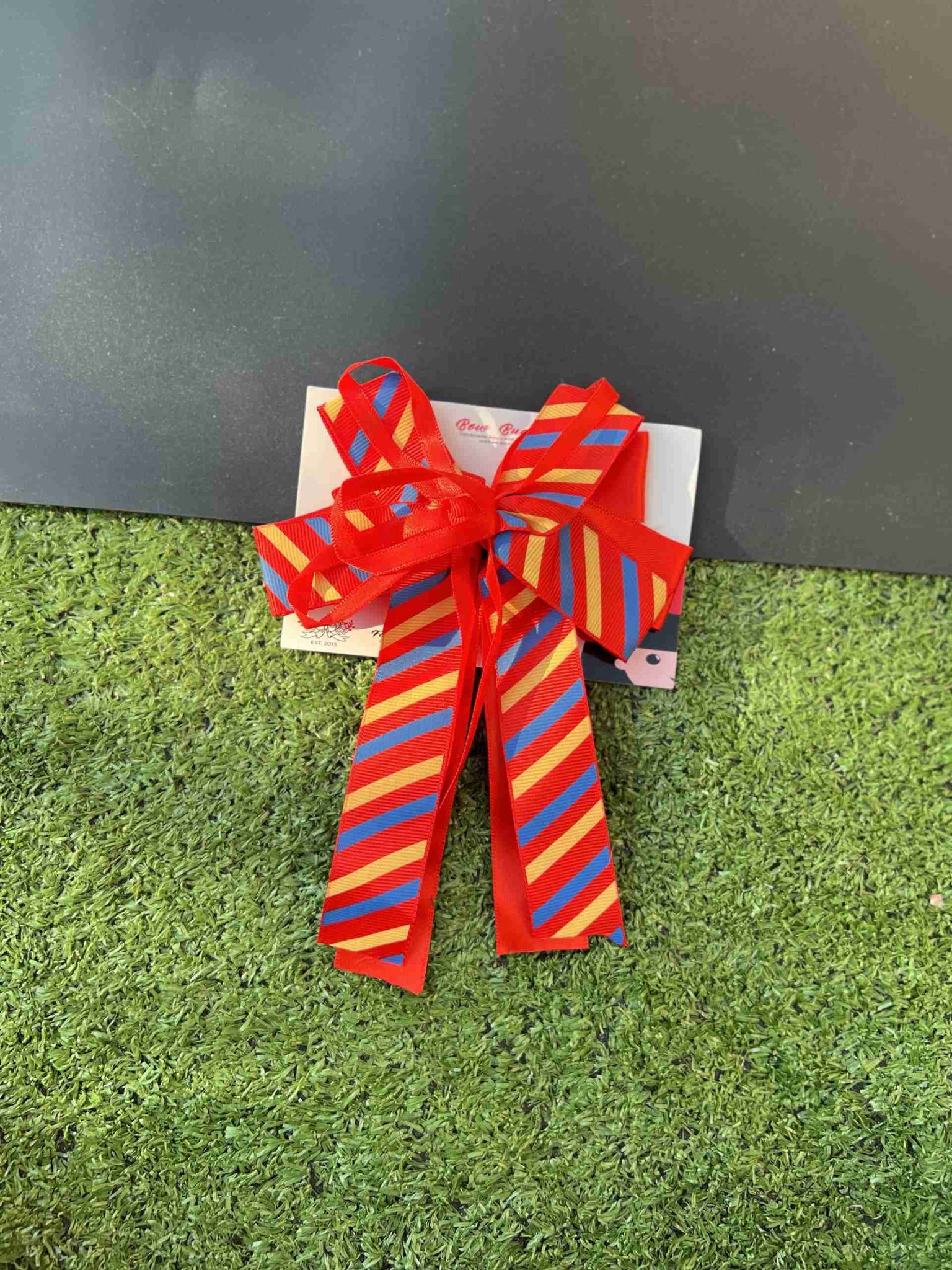 red stripe  lace bow clip