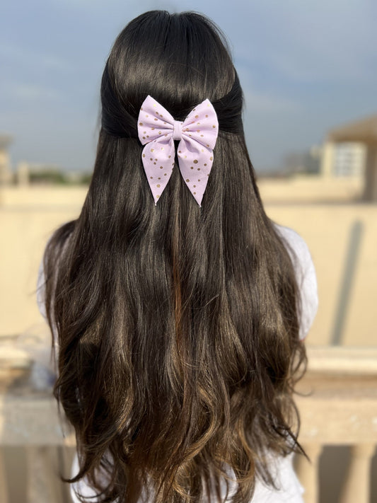 Lilac polka pigtail bow