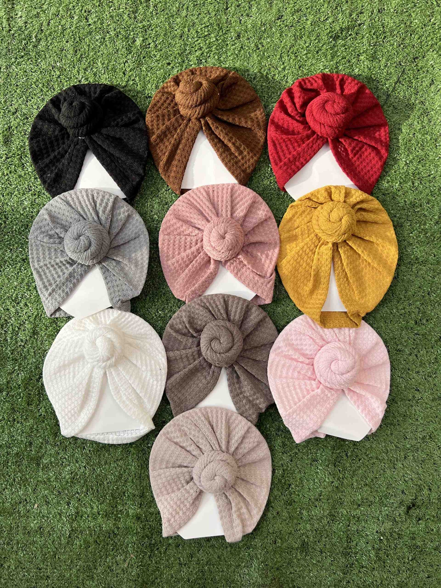 Waffle Knit Bun Turban Caps