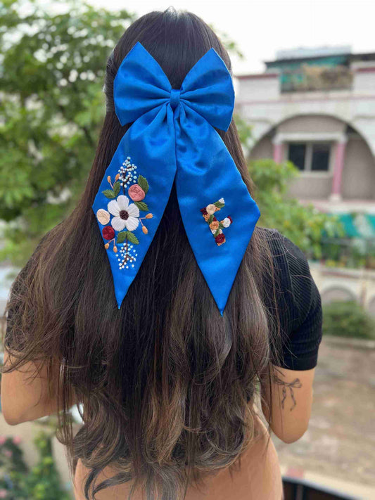 royal blue embroidered bow with initial