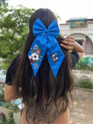 royal blue embroidered bow with initial