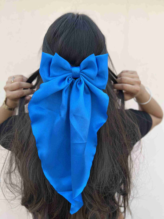 satin royal blue ruffle bow