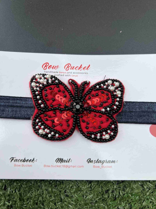 red butterfly beard work headband