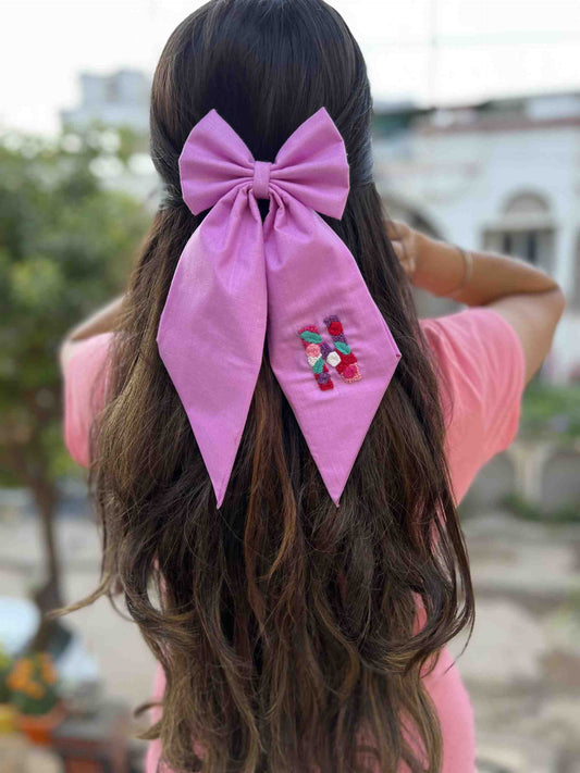 Lavender embroidered bow with initials