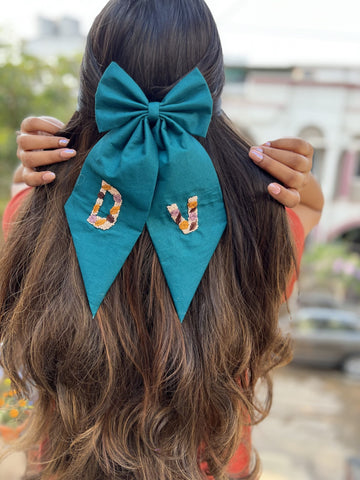 Perisan green Embroidered bow with initials