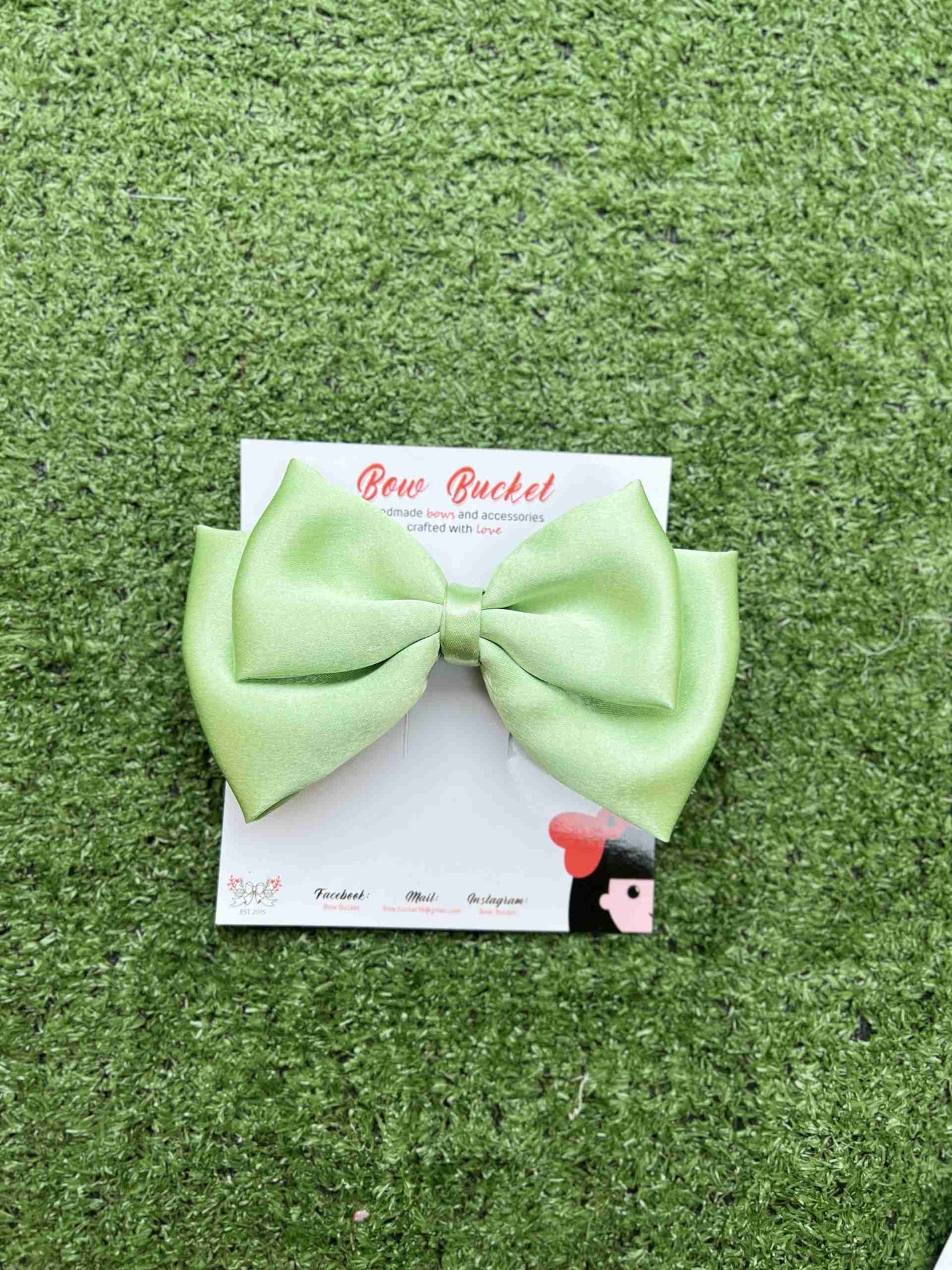 green apple double decker bow clip