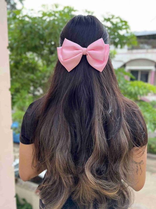 baby pink double decker bow clip