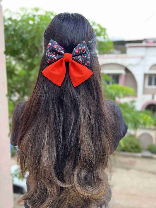 orange floral duo bow clip