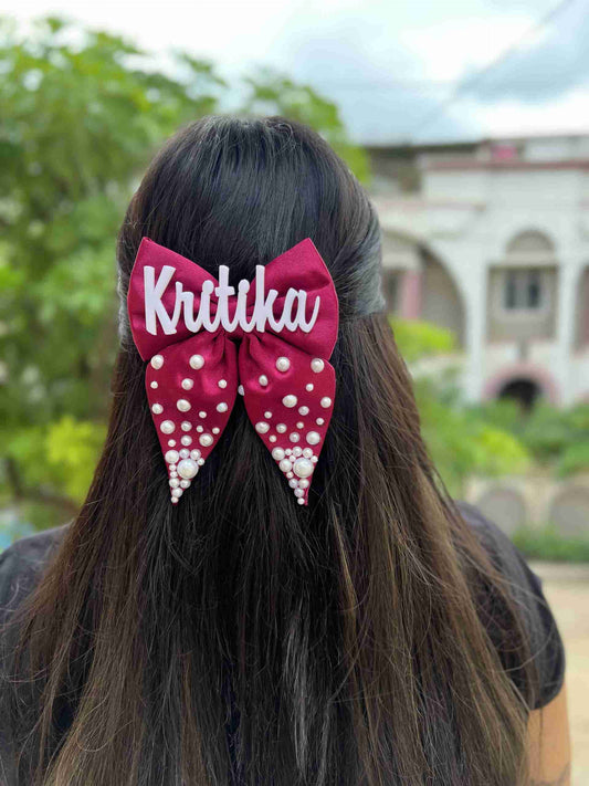 Magenta pink pigatil pearl customise name bow