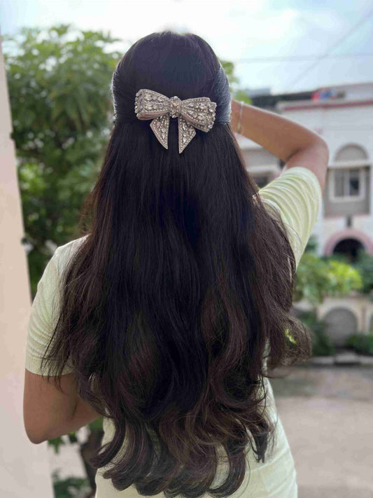 champagne crown swarovski bow clip