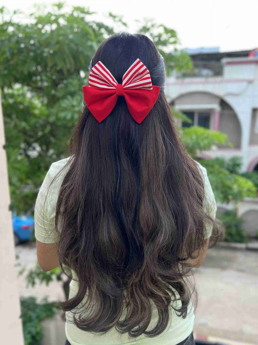 red stripe  duo bow clip