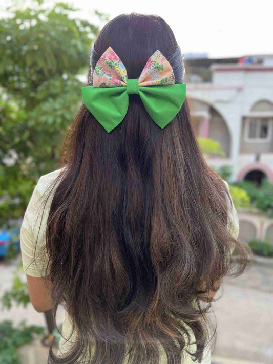 green floral  duo bow clip