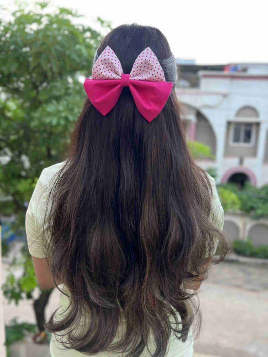 pink polka  duo bow clip