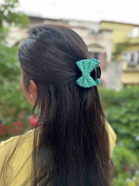 Mint polka claw clip