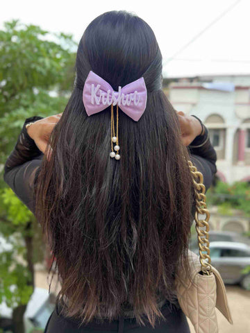 Lilac hanging pearl customise bow clip