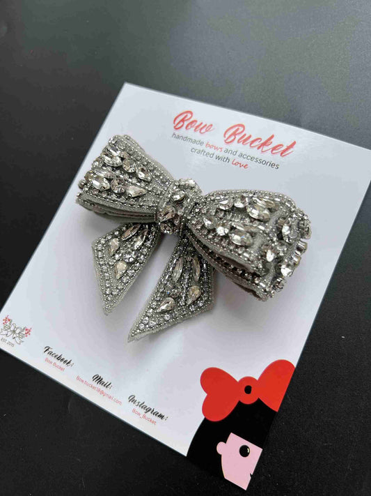 grey crown swarovski bow clip