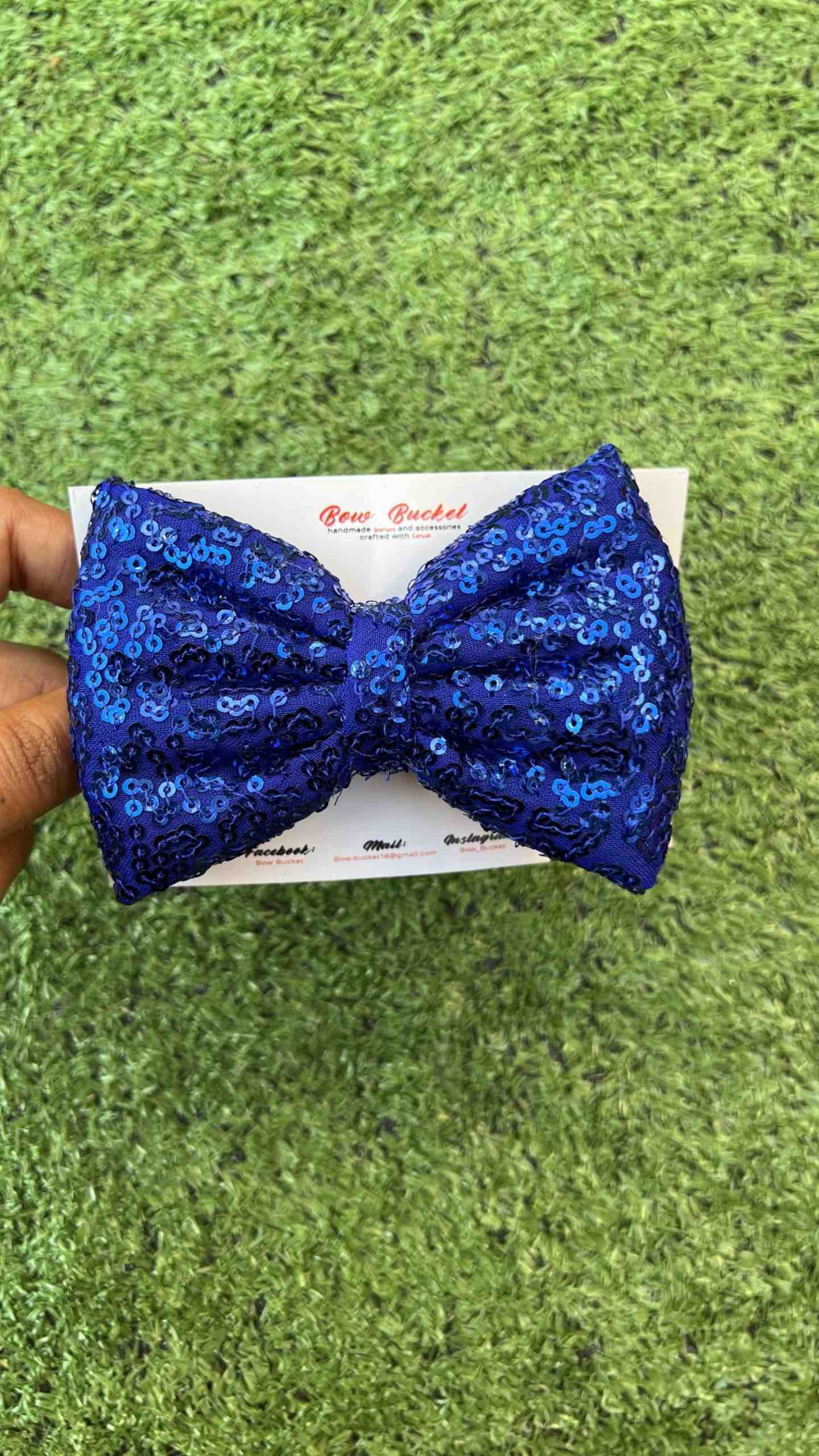 Blue Bow With Ruffles royal blue sequence bow