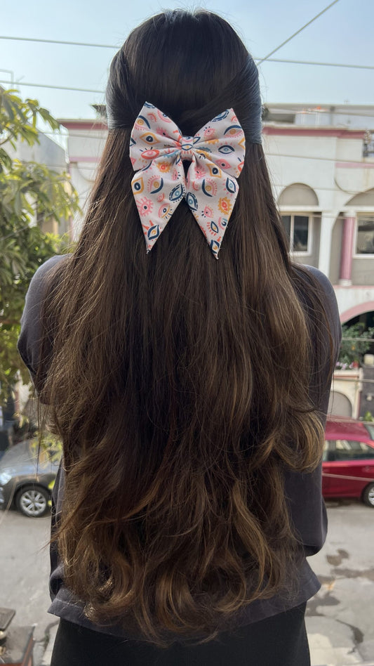 colourful evil eye pigtail bow