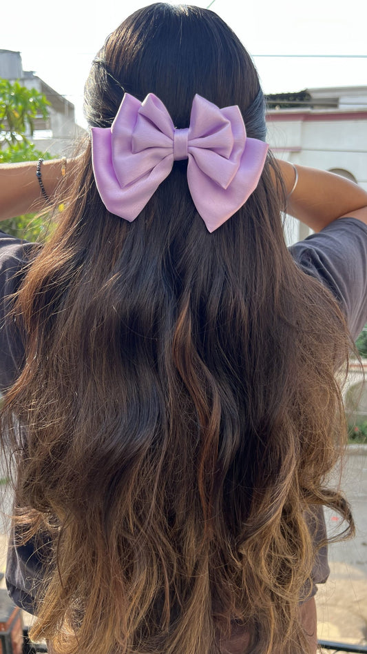 Lilac satin triple layer Bow