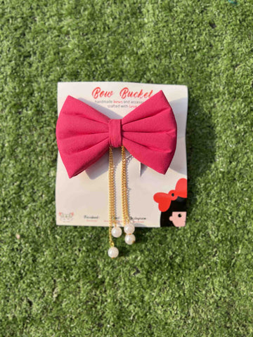 pink hanging pearl bow clip