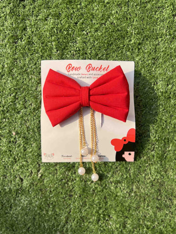red hanging pearl bow clip
