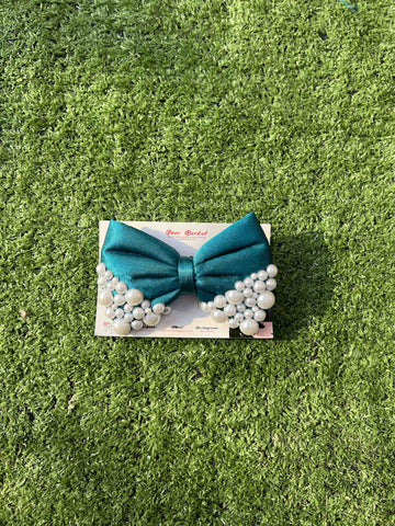 Teal green pearl bow