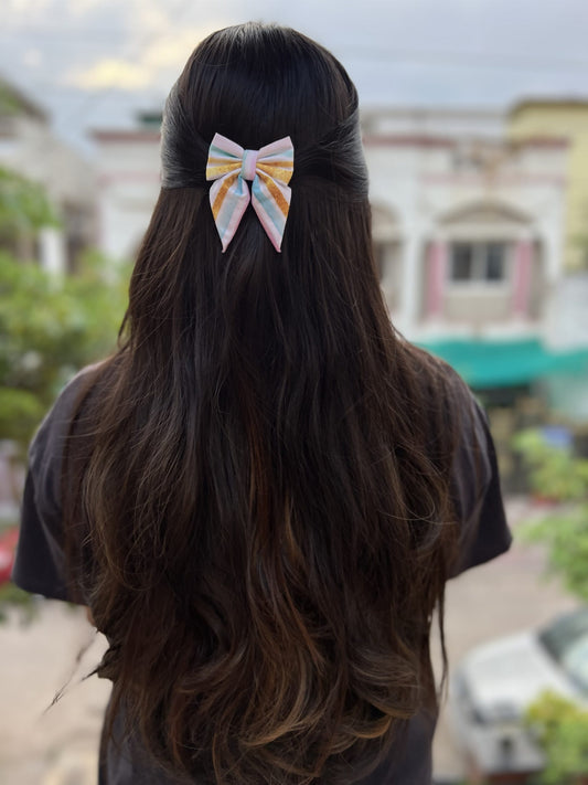 golden stripe pigtail bow