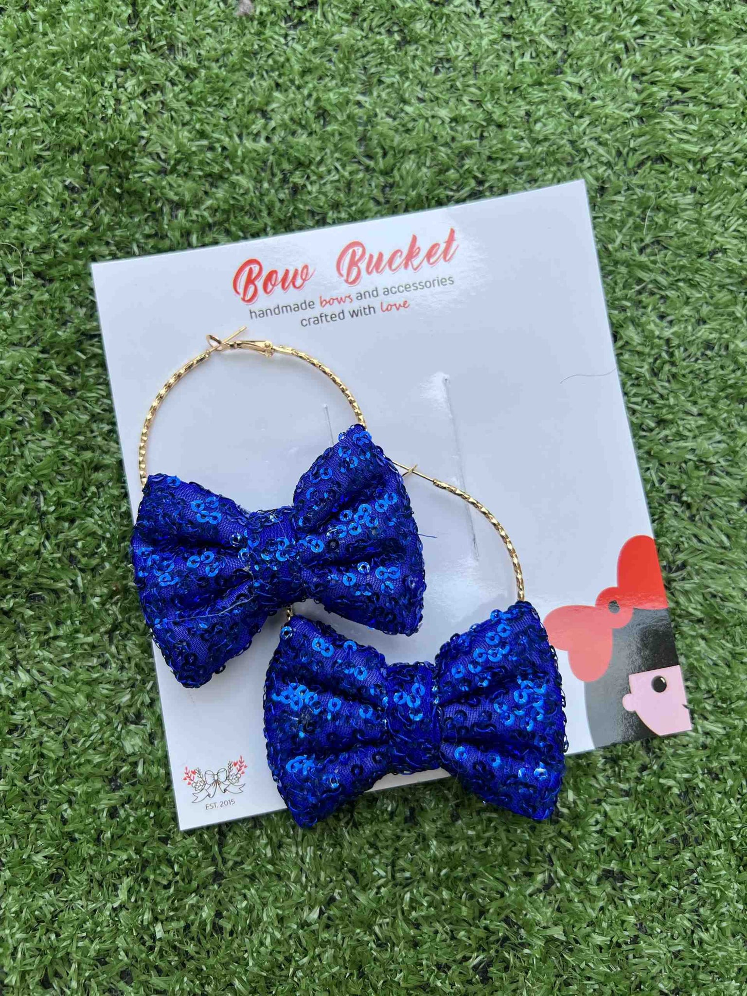 Royal blue sequence bow hoops