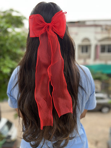 red Bigtail organza bow