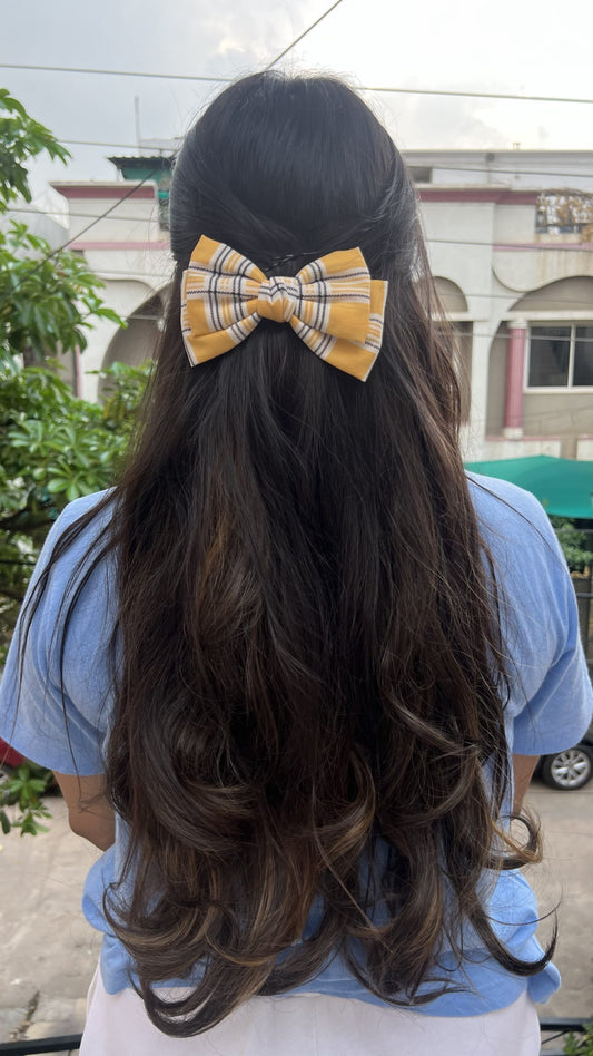 yellow plaided double bow