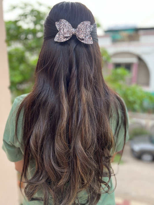 grey glitter party bow