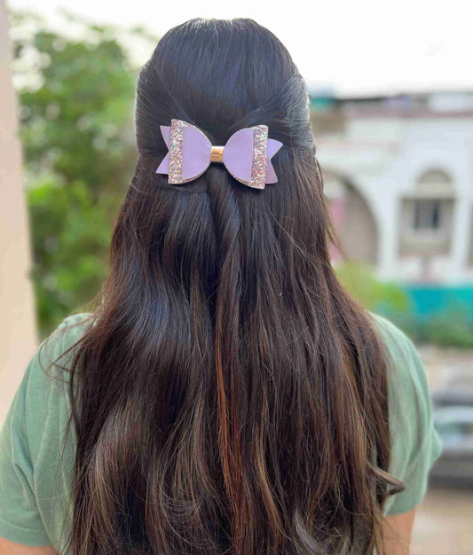 lilac leather glitter bow