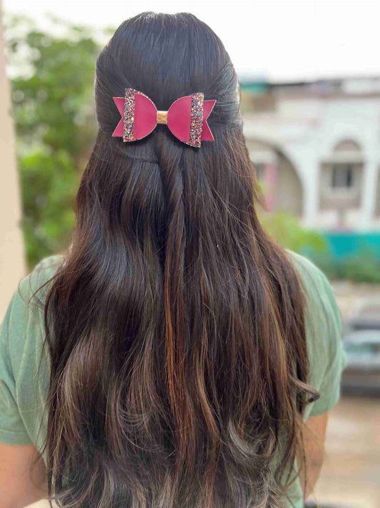 pink leather glitter bow