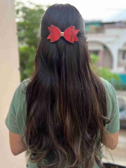 red leather glitter bow