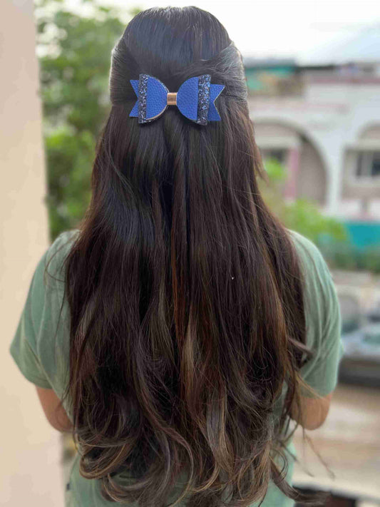 royal blue leather glitter bow