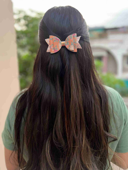 floral leather glitter bow