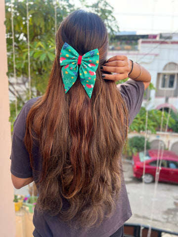 Evergreen Enchantment pigtail bow clip - size - 4"