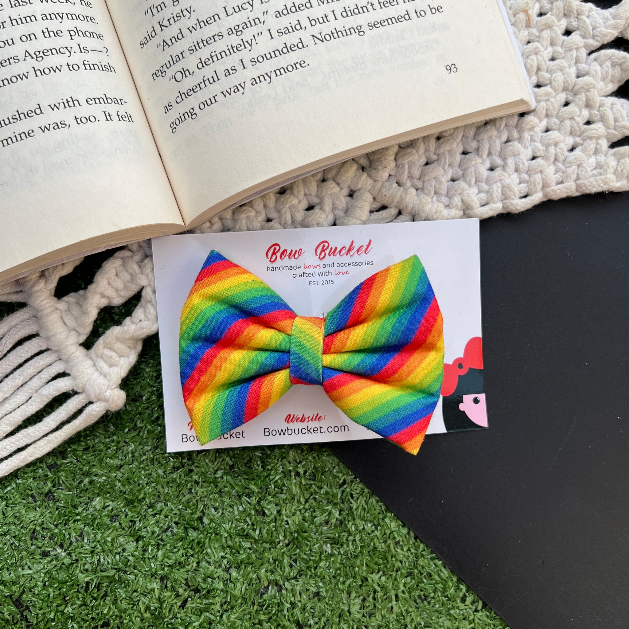 Colourful stripe bow clip - Size -3"