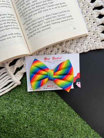 Colourful stripe bow clip - Size -3"