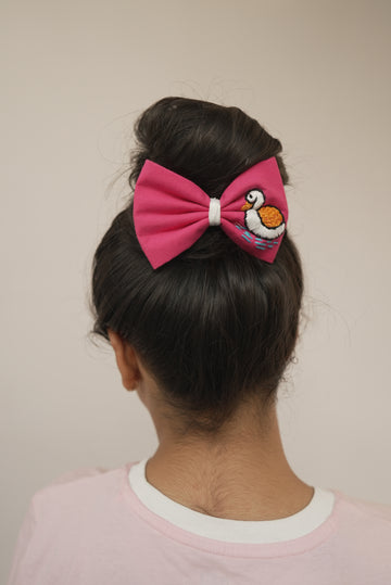 Pink duck embroidery bow