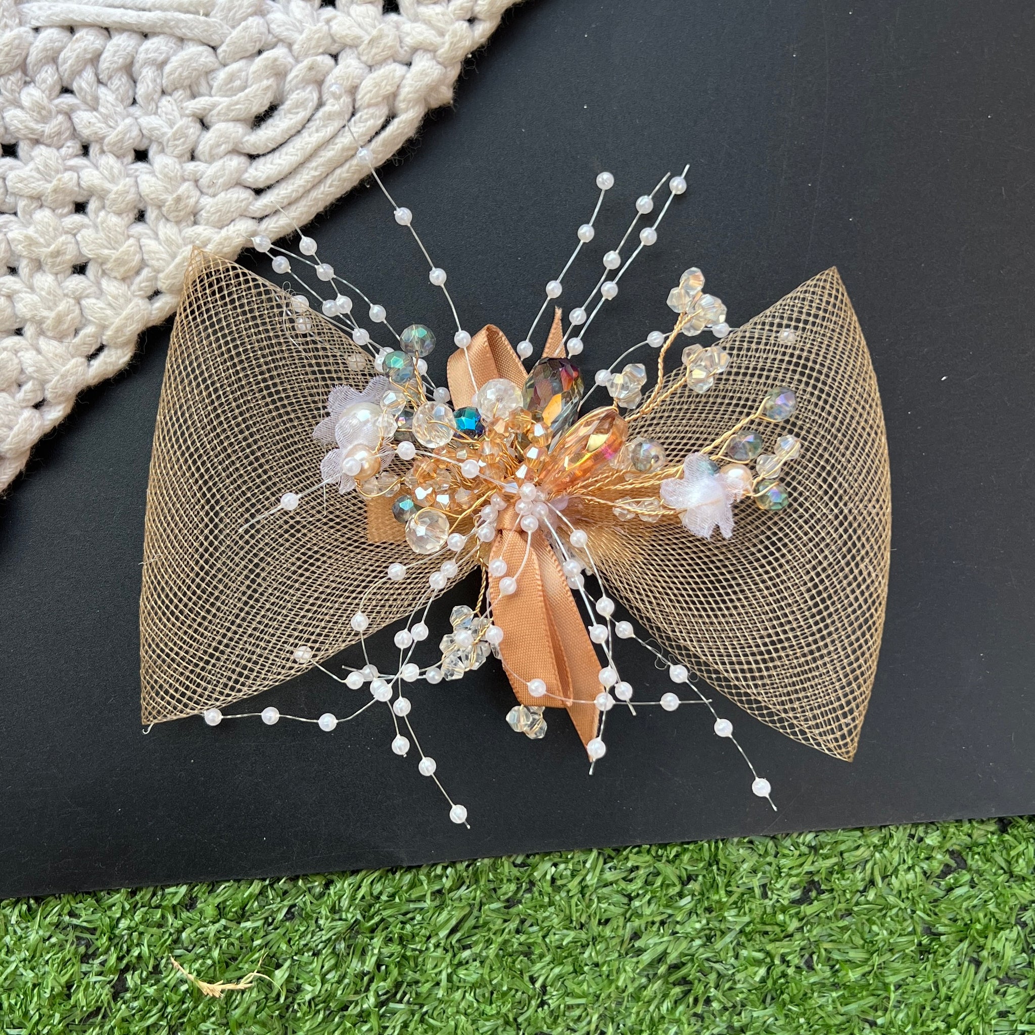 Brown luxe bow clip