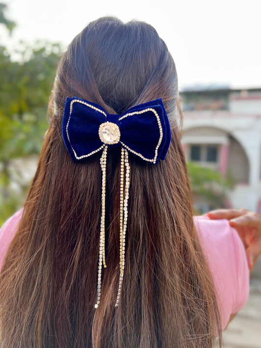 Navy Blue Serene Velvet Adorn Bow Clip