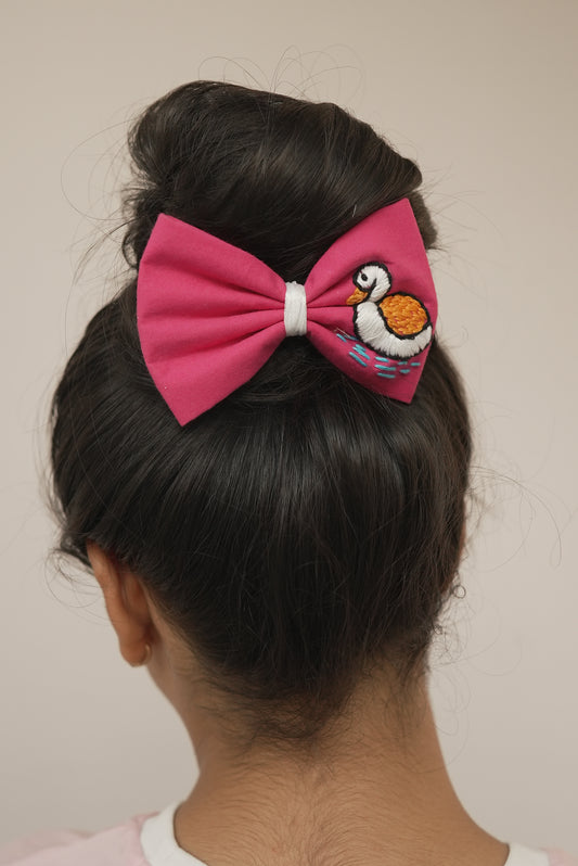 Pink duck embroidery bow